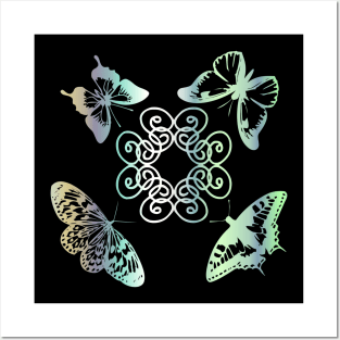 Butterflies around a flower in pastel colors Posters and Art